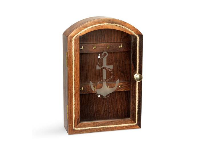 NKlaus Schlüsselkasten Maritim Ankermotiv Schlüsselkasten aus Holz mit Glasfront und 8 Haken
