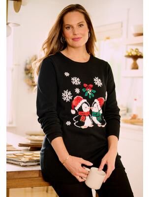 Plus Size Women's Cozy Critter Sweater by Catherines in Black Penguins (Size 0X)