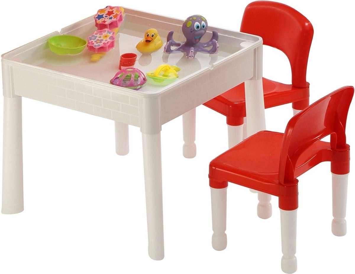 Multifunctionele 6-in-1 Activiteitentafel met 2 Stoelen voor Zand, Water en Tekenen
