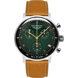 Bauhaus Herrenuhr 20964 - Dunkelgrünes Ziffernblatt mit goldfarbenen Zahlen/Indices,Leuchtzeigern - 41mm