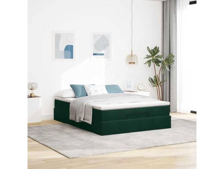 KTHLBRH Boxspringbett 140 x 200 cm Samt grün mit Matratze Hydraulisches Heben, Taschenfedern, Matratzenbezug inklusive, Lattenrost