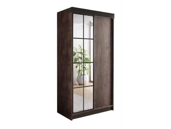 KIER FURNITURE Schiebeschrankmit Spiegel ARI Dunkle Esche 100x200x62 cm Geräumiger, Schiebeschrank mit platzsparenden, Türen und Stauraum für Kleidung, Wäsche und Accessoires
