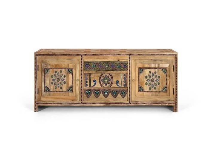 Meuble TV - Artisanat - Mangoholz - 150 cm - 3 Tiroirs - 2 Portes