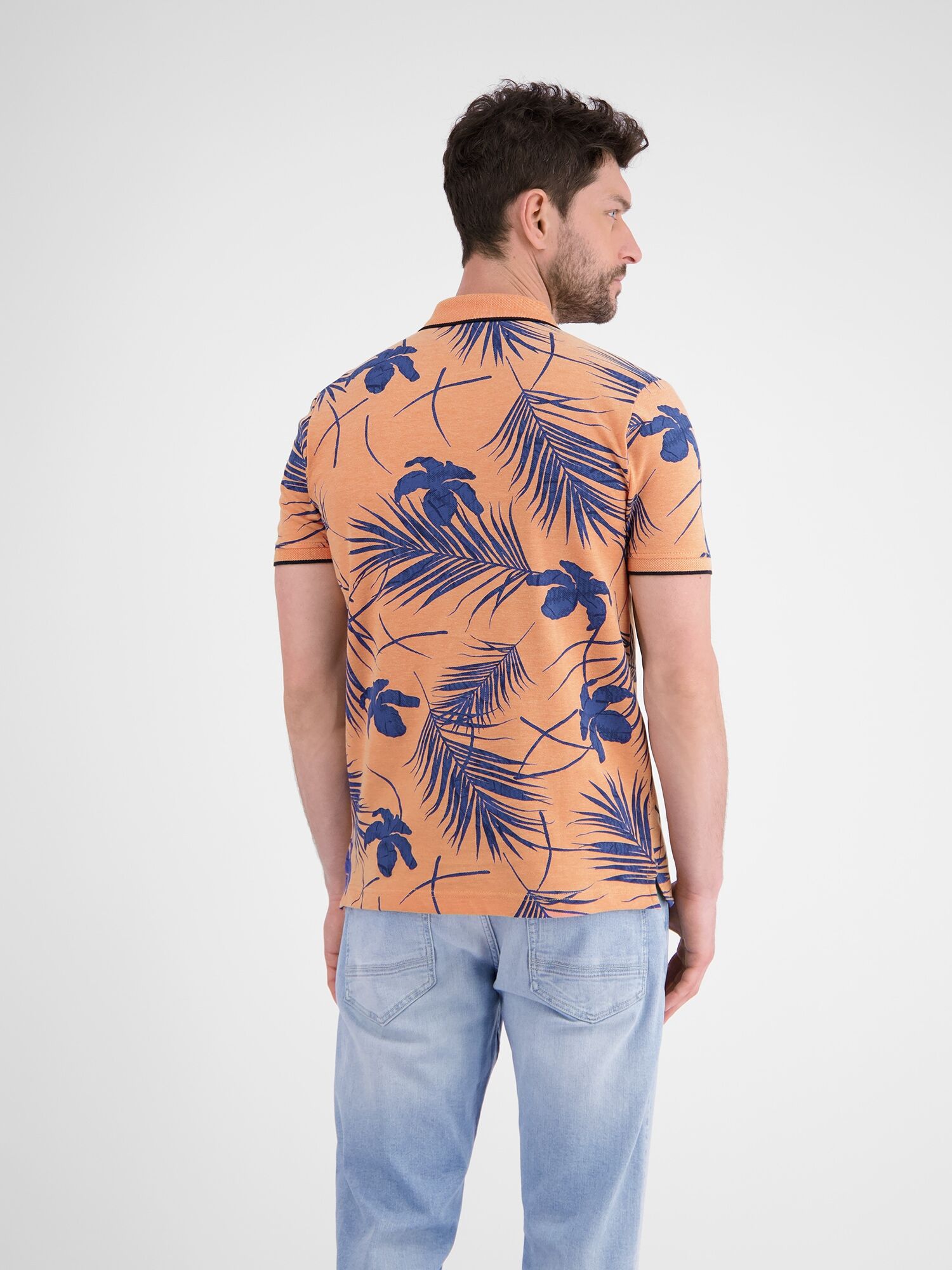 Poloshirt LERROS "Modisches Poloshirt, sommerlich gemustert", Herren, Gr. XXL, orange (pale papaya), 100% Baumwolle, Rundhals, Shirts Poloshirt pale papaya XXL