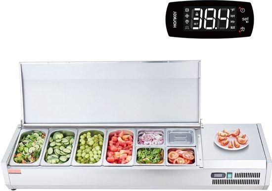 Gekühltes Kräuterstation - Salat- und Sandwich-Vorbereitungstafel - 4x 1/3 GN + 4x 1/6 GN - Edelstahlgehäuse - Kunststoffabdeckung - Edelstahlrand - Silber