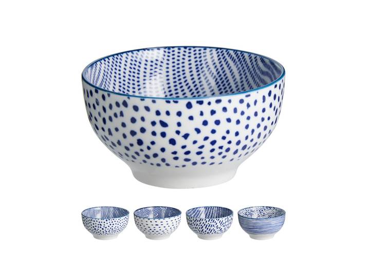 Schüssel Set Porzellan 590 ml 4-teilig weiss/blau
