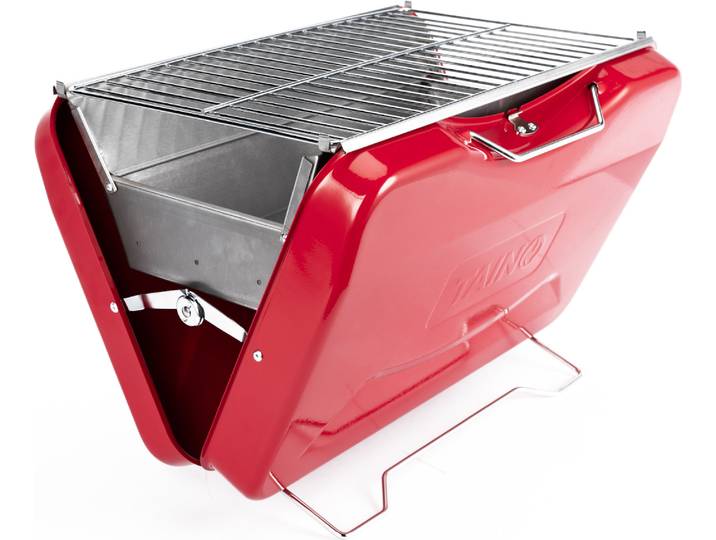 TAINO MOX Holzkohlegrill BBQ Koffergrill Camping-Grill Kohlegrill Retro-Stil klappbar Griller tragbar mobil Rot