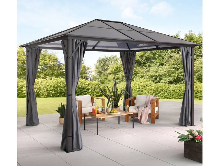 Pavillon KONIFERA Aruba , grau (anthrazit, grau), B/H/T: 360cm x 260cm x 300cm, Pavillons, Pavillon, Gestell aus Aluminium, Dach aus Polycarbonat-Stegplatten
