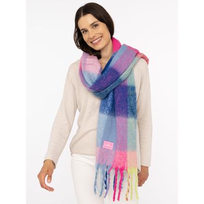 Modeschal ZWILLINGSHERZ "Big Karo", Damen, blau (blau pink), Strick, Obermaterial: 100% Polyacryl, kariert, Modetücher, großes Karo-Muster, Fransen, in frischen Farben