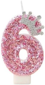 Uplift Essentials Princess Crown Pink Numeral Cake Candle 6