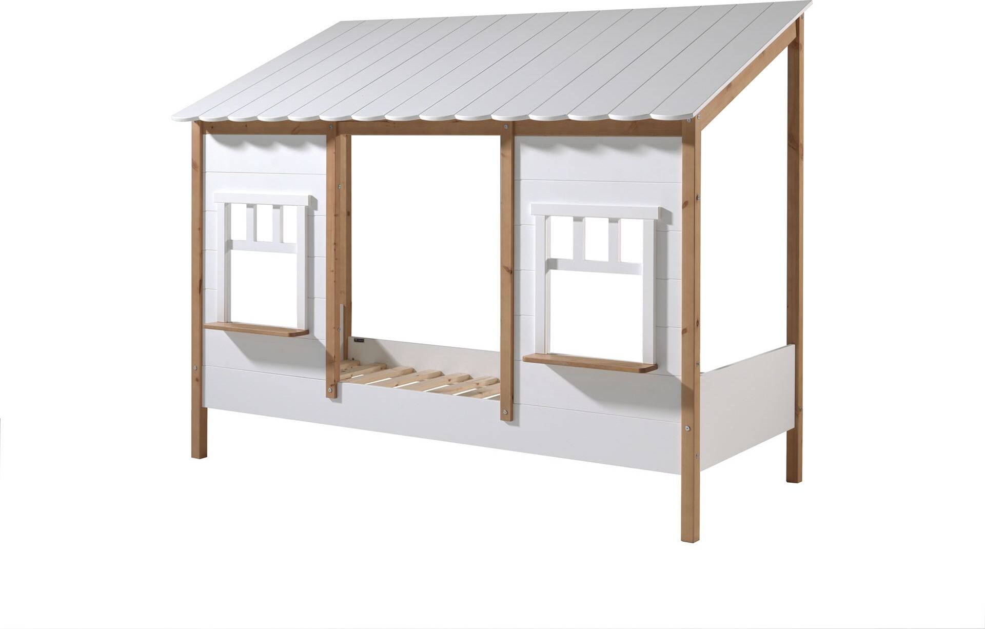 Landhausbett Kamilah 214x105x174 Massivholz+MDF Oak/Weiß