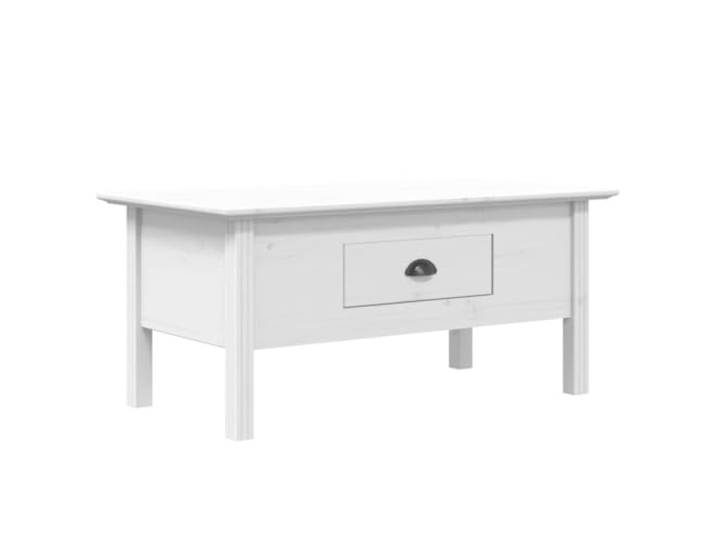 Roanoer Couchtisch Weiß 100x55x46 cm Massivholz Kiefer BODO Landhaus Stil Beistelltisch für das Wohnzimmer mit praktischer Schublade und Metallgriff aus echtem Kiefernholz.