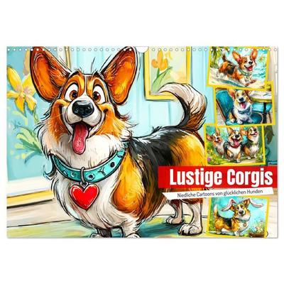 Lustige Corgis. Niedliche Cartoons von glücklichen Hunden (Wandkalender 2027 DIN A3 quer), CALVENDO Monatskalender