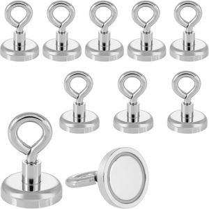 Poppstar Hakenmagnet Ösenmagnet, Neodym, extra stark, Ø 32mm, Haftkraft 36kg, silber, 10 Stück