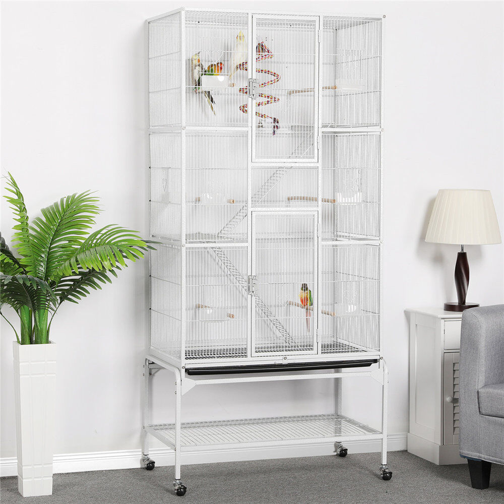 Yaheetech 175.5cm Flat Top Floor Bird Cage with Wheels White 175.5cm H X 77cm W X 46cm D