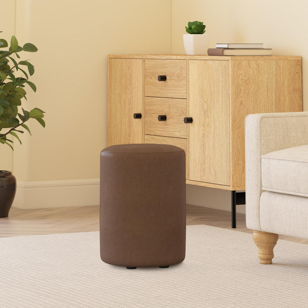 17 Stories Faux Leather Round Stool Seating Chocolate Brown 43cm H X 36cm W X 36cm D