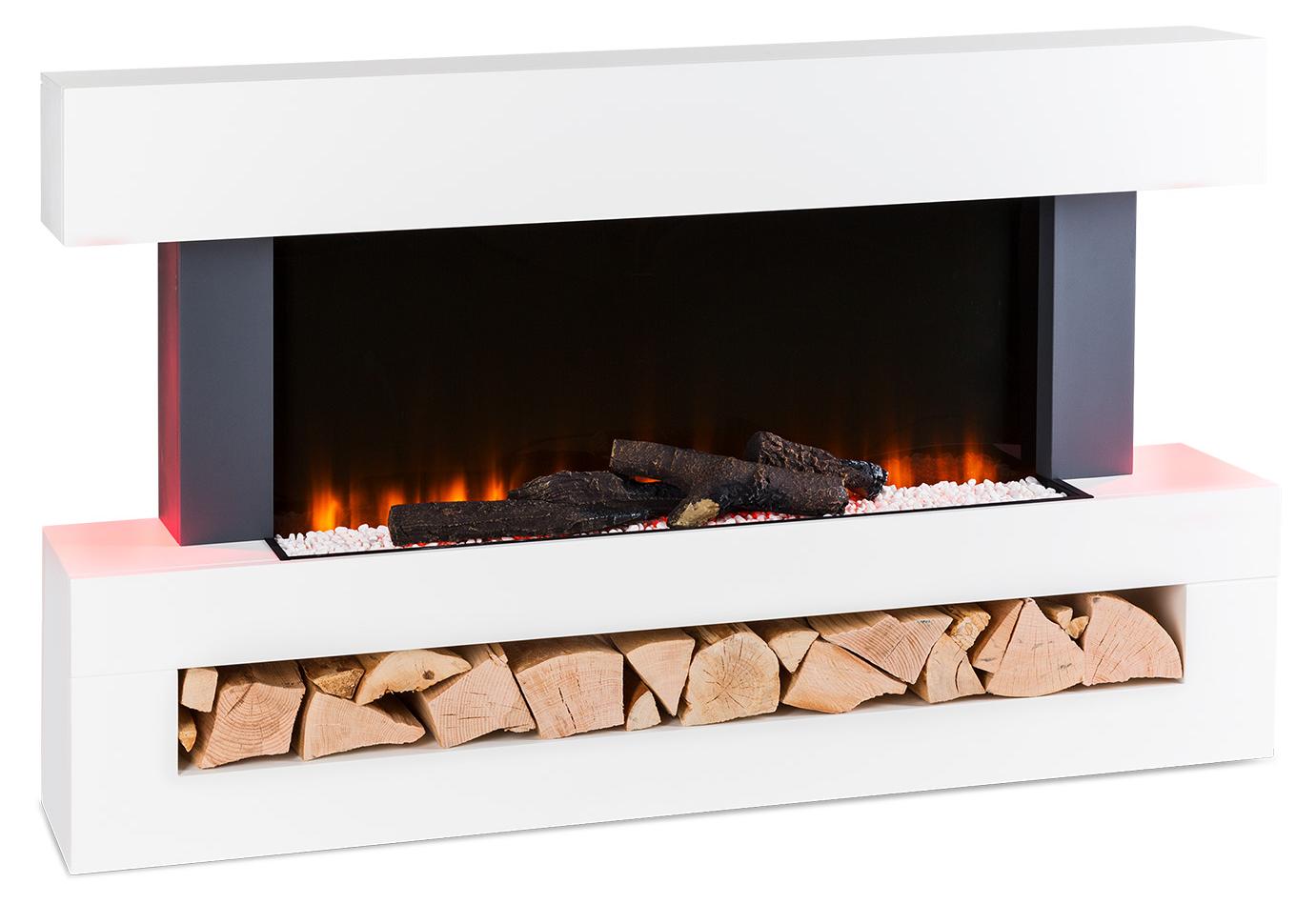 Klarstein Deko Kamin mit LED-Flammen, Elektro Kamin mit Heizung, 2000W Elektrischer Kamin, Sparsamer Kamin Elektrisch, Wandkamin mit Fernbedienung & Timer, Elektrische Kamine mit MDF-Gehäuse