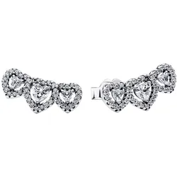 Pandora 294411C01 Damen-Ohrringe Ohrstecker Halo Herz Trilogie Silber