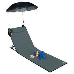 Relaxdays Strandmatte mit Sonnenschirm Anthrazit,Schwarz
