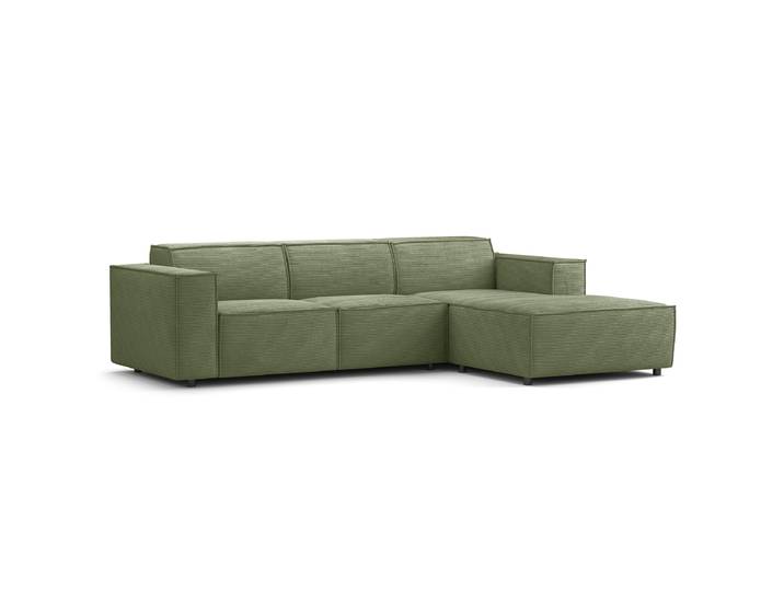 Ecksofa mit Longchair Grün Cordstoff Scilla 260cm Longchair davorstehend rechts Keine Funktion Modern
