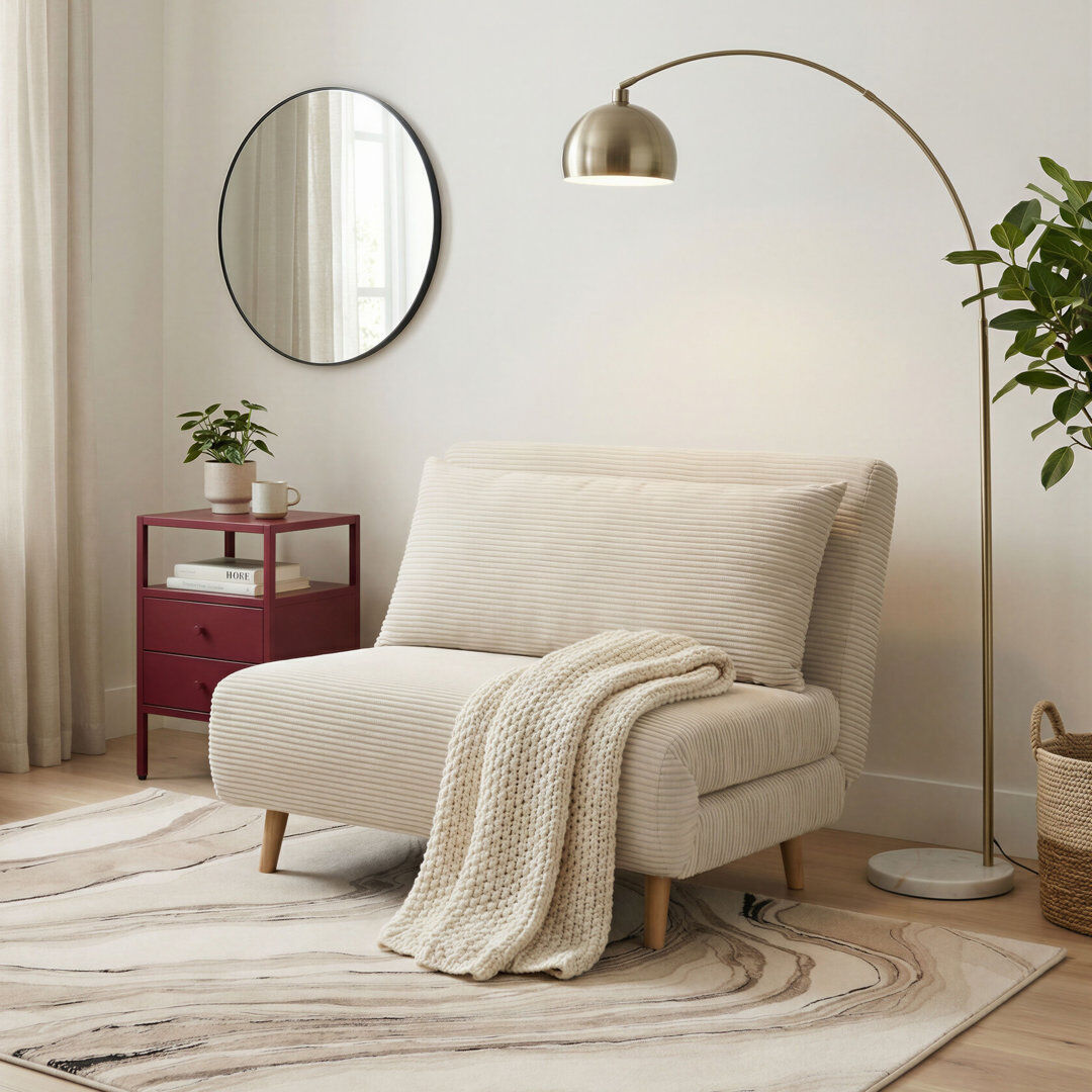 Canora Grey Berlyn Futon Sofa Bed - Luxury Simple Modern Folding Design Cream Corduroy Single