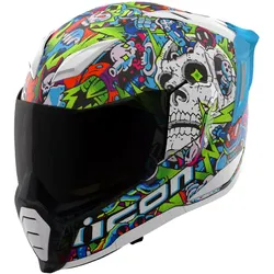 Icon Ultraflite Doodle 3, Integralhelm - Weiß/Grün/Blau - XXL
