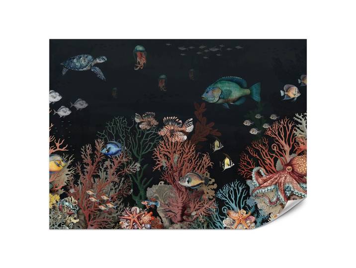 FOTOTAPETE für Badezimmer Bunter Unterwasser Pflanzen Riff Fische 200x140