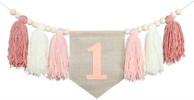 Uplifted Finds Boho 1st Birthday Botanical Banner Set   Linen Tassel Garland & Crown   Executive Nursery & Studio Decor pink Tassel