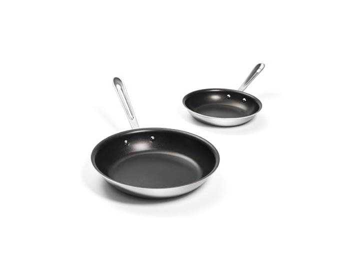 All-Clad Stainless Steel Pro Antihaft-Bratpfannen-Set, 20,3 cm und 25,4 cm, Induktionskompatibel, ofen- und grillfest bis 260 °C, professionelles Kochgeschirr, Silber