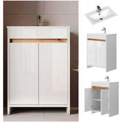 Vicco Waschbecken mit Unterschrank Lemgo 60 cm breit, Waschtisch stehend Weiß