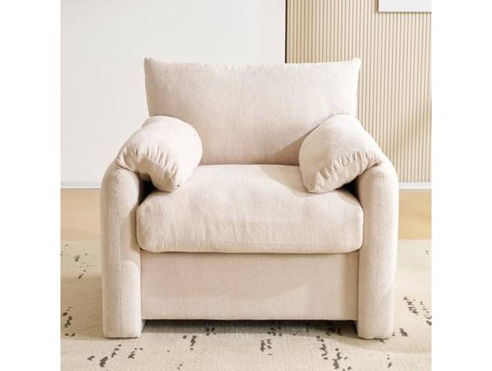 Merax Moderner Chenille-Sessel, Einzelsofa mit Breiten Armlehnen & weichen Kissen – Bequemer 1-Sitzer Relaxstuhl für Wohnzimmer & Schlafzimmer