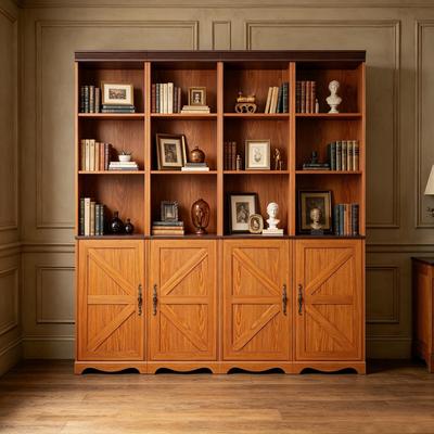 3D Wood Grain Surface MDF Bookshelf, Open Display Cubbies & Closed Cabinets with Adjustable Shelf