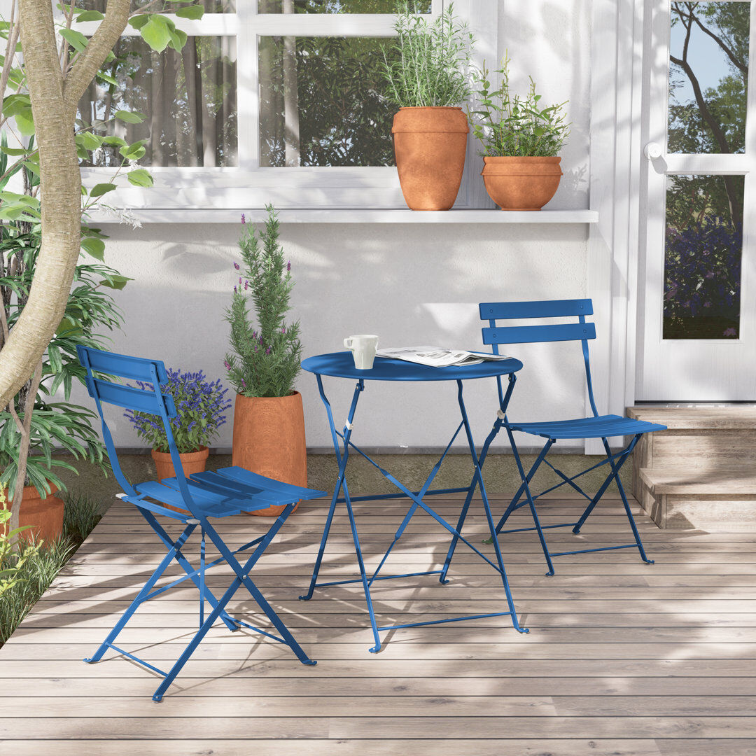 Blue Elephant 2 - Person Steel Patio Dining Set Round Table Peacock Blue 2