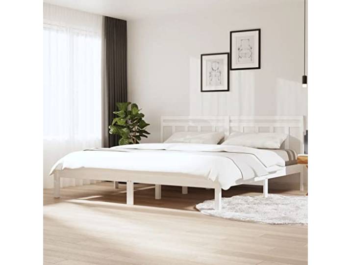 RJPLMFV Bettgestell, 180 x 200 cm, Weiß, massives Kiefernholz Ohne Matratze, Kopfteil inklusive, robuste Struktur, Lattenrost inklusive