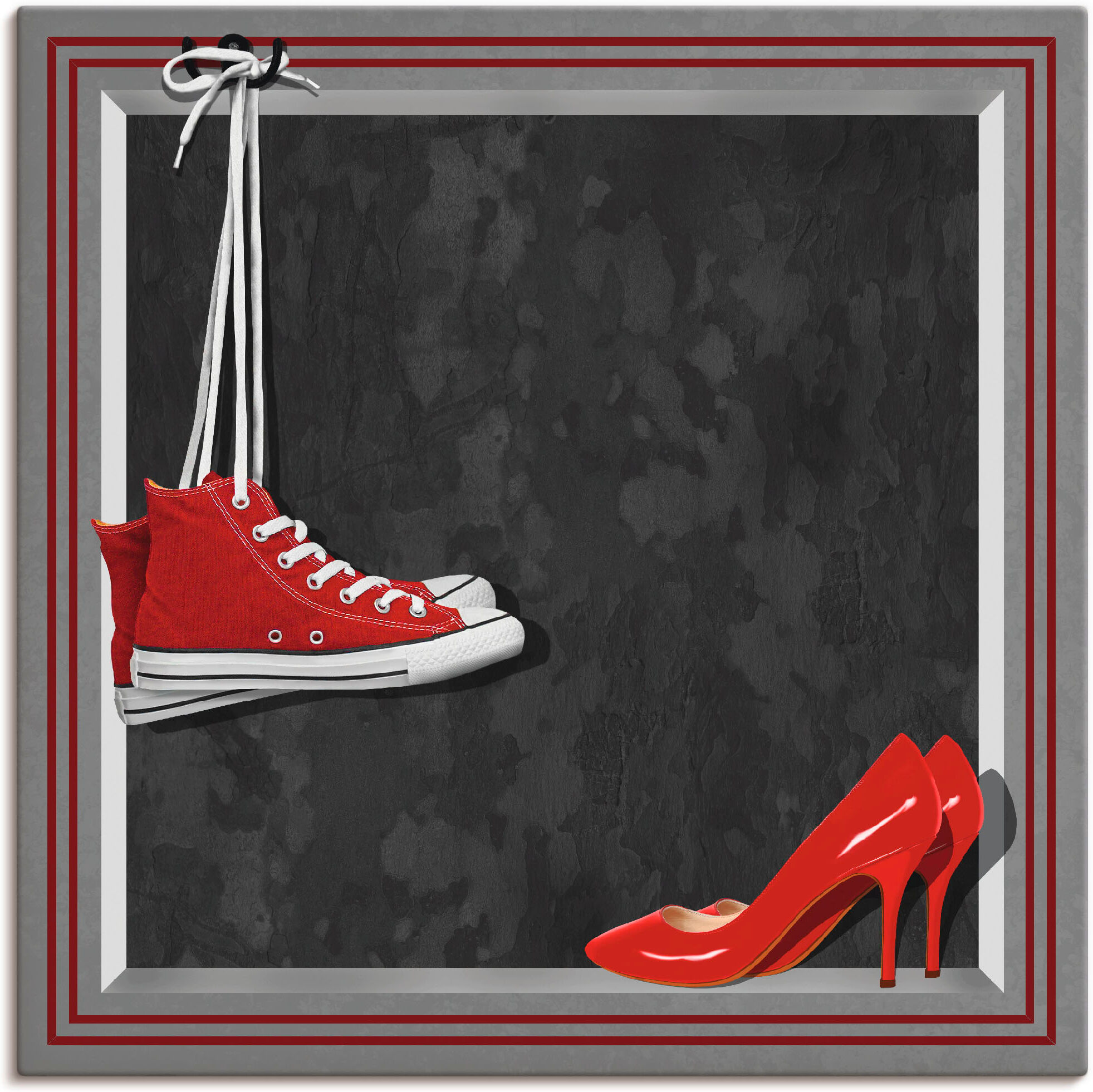 Leinwandbild ARTLAND "Die roten Schuhe", rot (farbe bild(er): rot), B:40cm H:40cm, Bilder, Leinwandbild, auf Holzrahmen gespannt farbe bild(er): rot B/H/T: 40cm x 40cm, Leinwandbild Mode quadratisch, 1 Stk.
