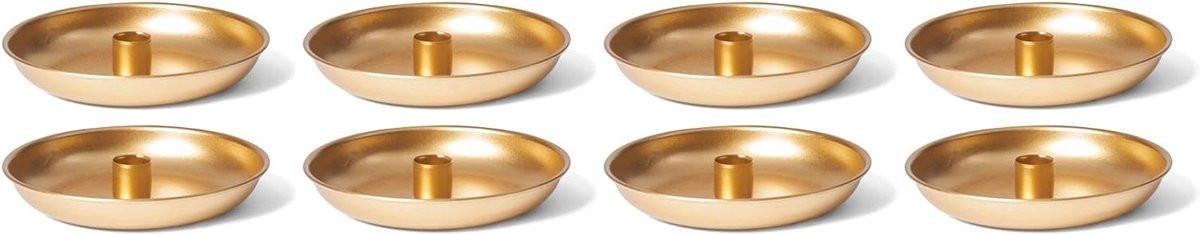Set van 8 gouden ronde metalen kaarsenhouders Novaliv diameter 18 cm
