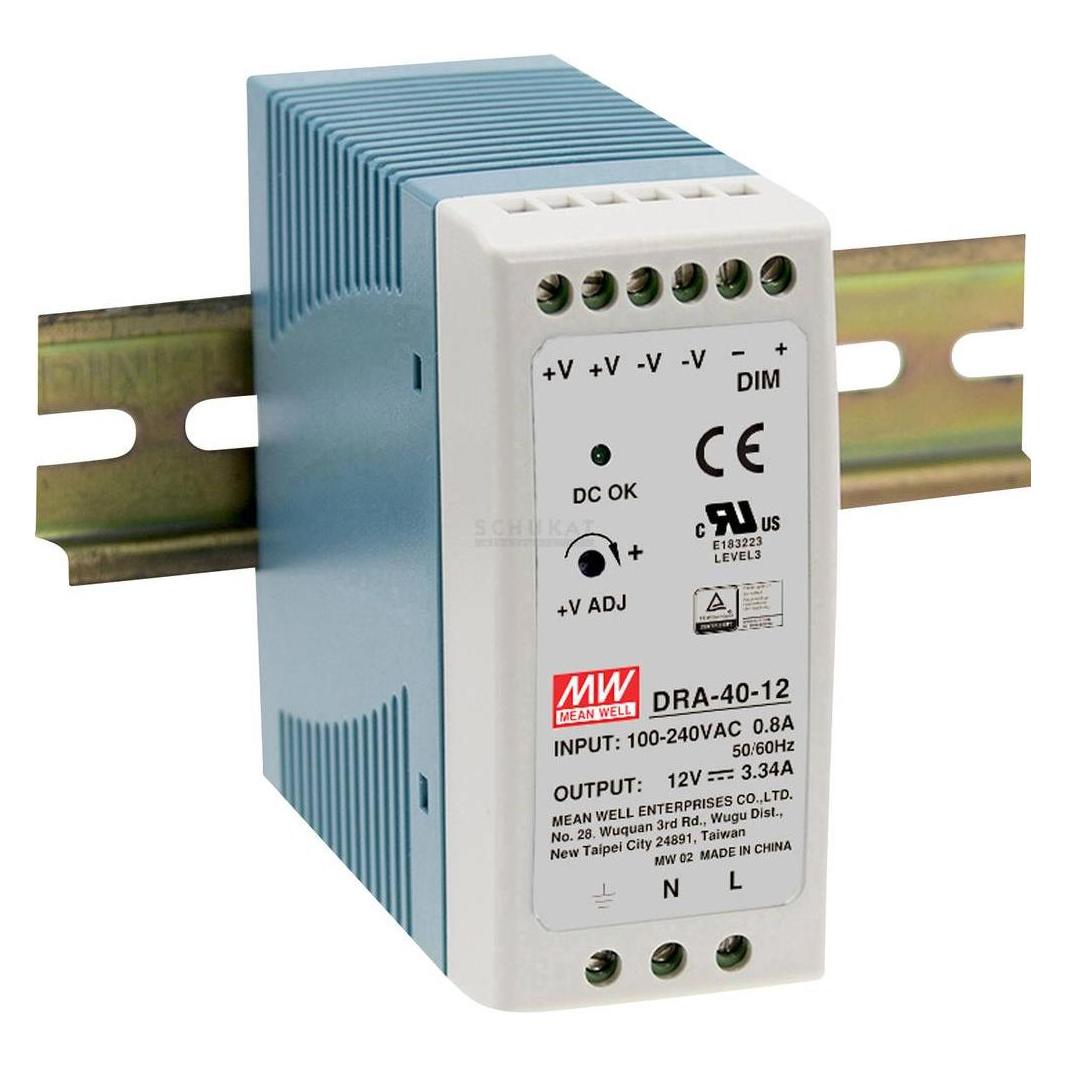 MeanWell MEAN WELL DRA-40-12, 90 - 264 V, 40 W, 12 V, RoHS, 40 mm, 100 mm (DRA-40-12)