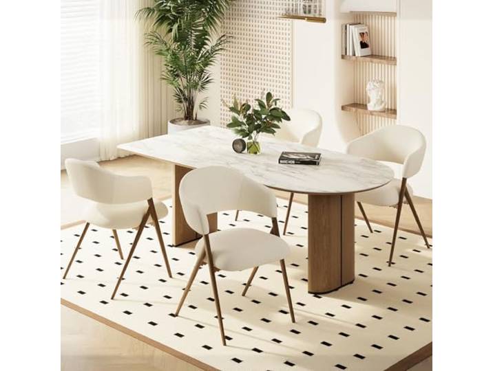 MALOL 4er Set Esszimmerstühle, Mid-Century Modern Stil, mit Eisenbeinen, offener Rückenlehne und gepolstertem Sitz, für Wohnzimmer, Schlafzimmer, Restaurant, Café, Beige