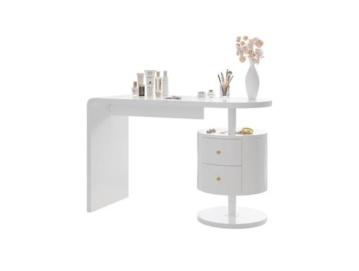 Vicco Schminktisch Lara, Weiß 120 cm ohne Spiegel · Hocker · 2 Schubladen · Freistehend · Runde Kommode