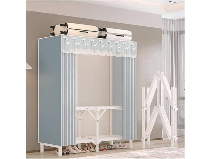 MmcdylyhEU Robuster tragbarer Kleiderschrank mit Abdeckung – Standgarderobe for Aufhängen von Kleidung, Faltbarer Organizer for die Aufbewahrung von Kleidungsstücken(Blue1,150x170x45cm)