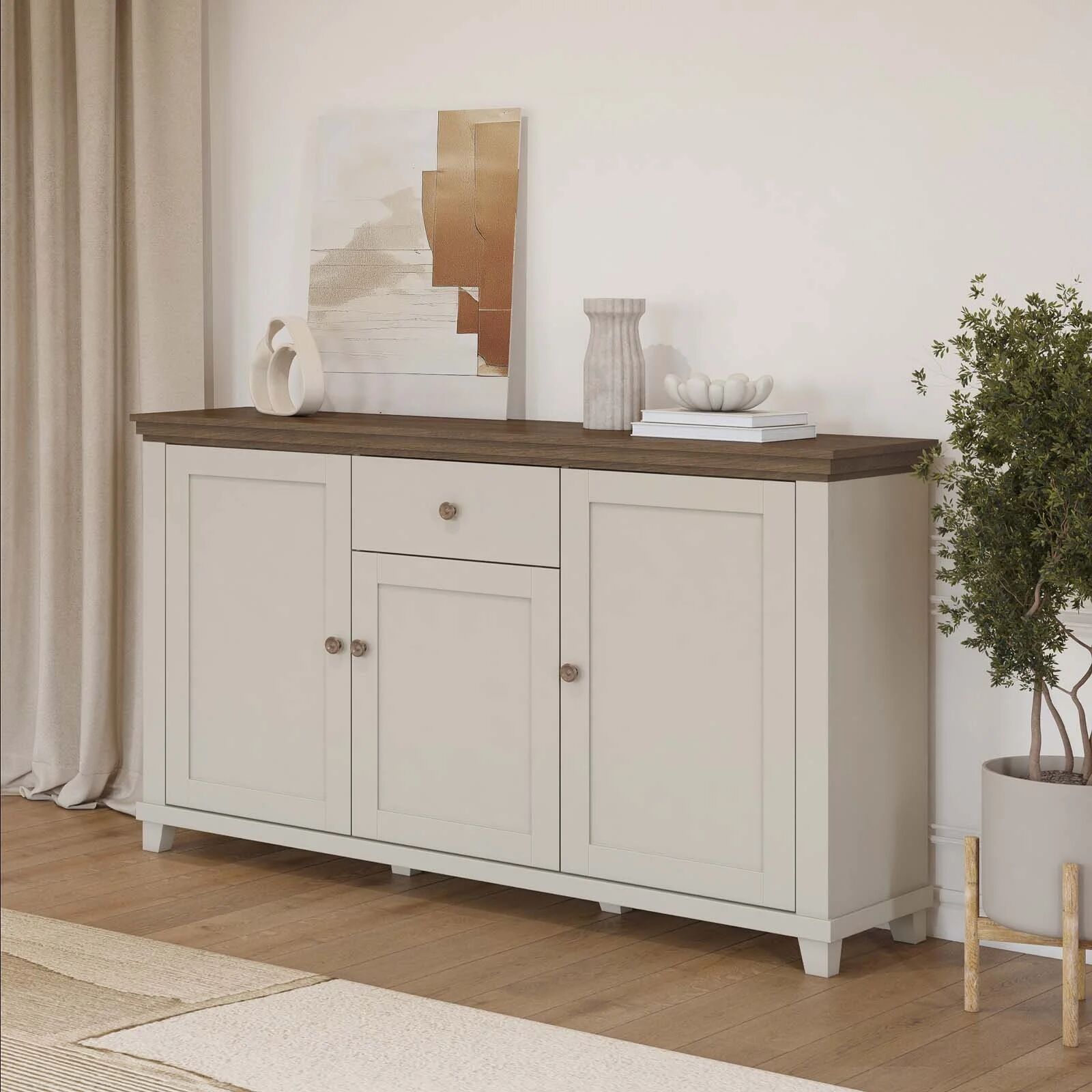 garneroarredamenti Credenza 160x93h cm 3 ante moderna beige Texel