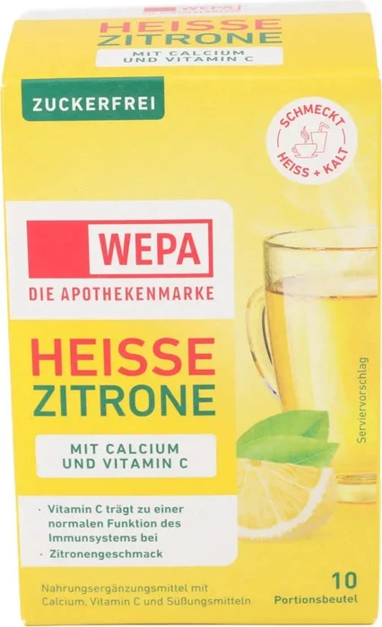 Wepa heiße Zitrone+Vit.C+Calcium zuckerfrei Pulver 10x10 g