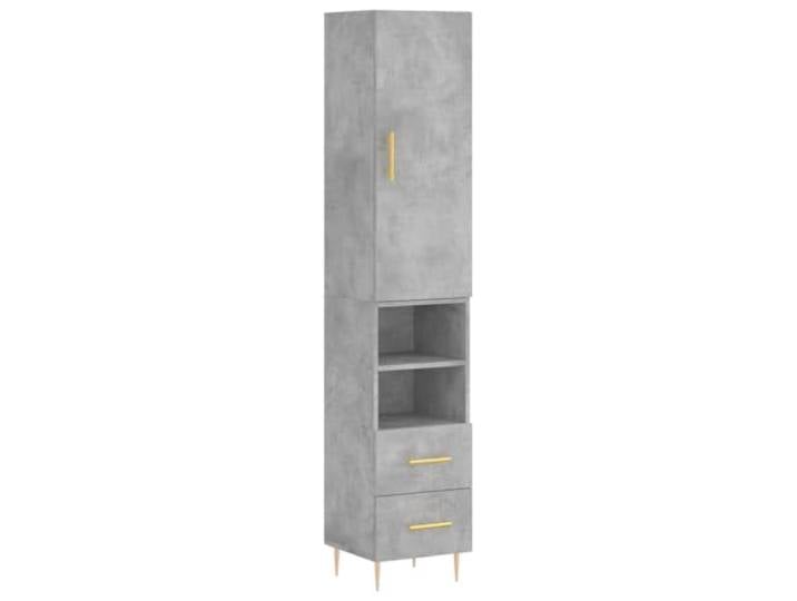 KGFHERENB Highboard Betongrau 34,5x34x180 cm Holzwerkstoff Schrank Schlanker Lagerschrank mit Metallfüßen und Fachböden für Wohnzimmer oder Flur, modernes Design in Betongrau.