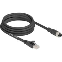 M12 Kabel X-kodiert 8 Pin Buchse > RJ-45 Stecker, Cat.5e S/FTP schwarz, 3 Meter, flexibel