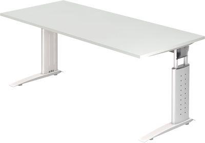 Schreibtisch TARVIS, C-Fuß, Quadrat, B 1800 mm, Gestell weiß, höhenverstellbar, lichtgrau