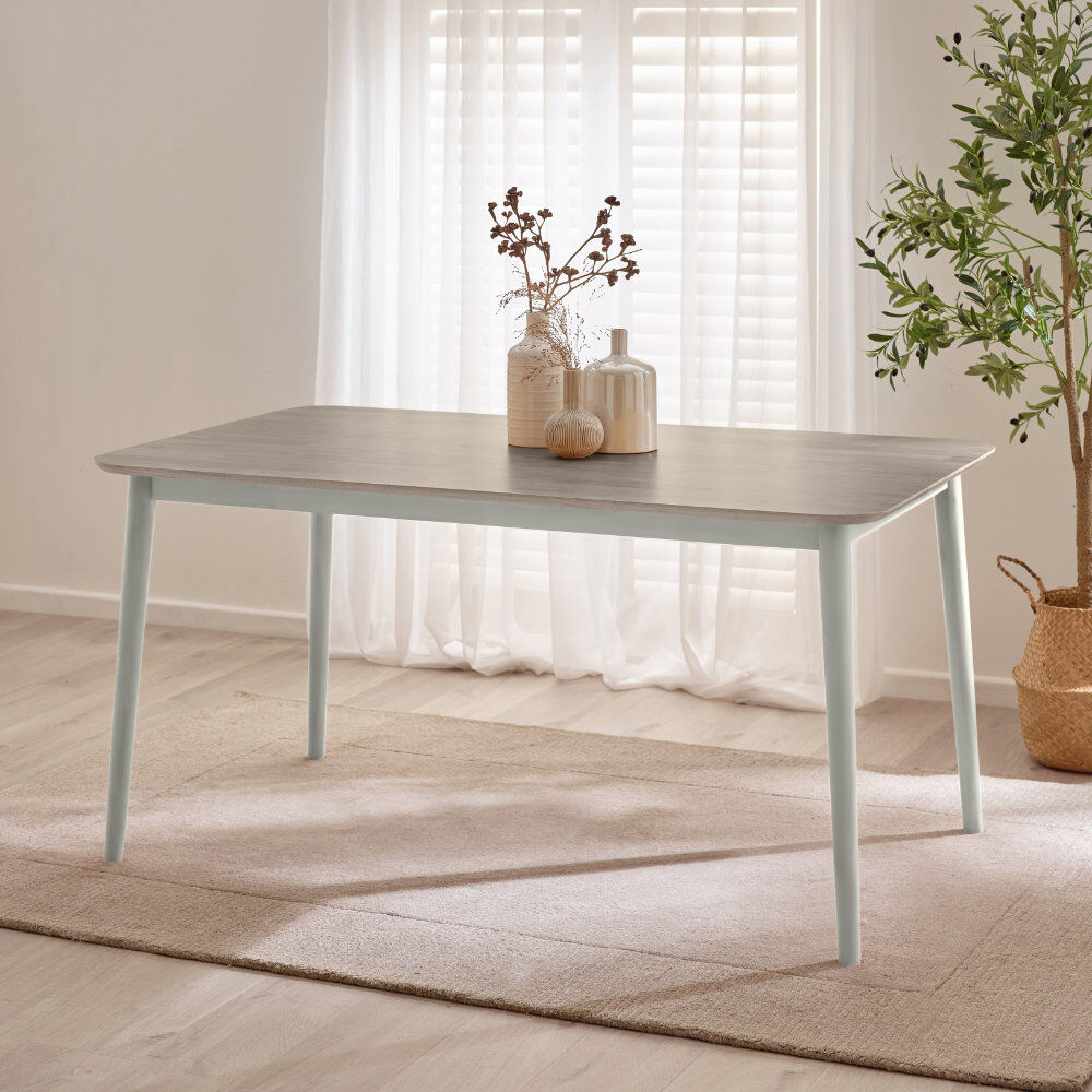 George Oliver Drea Solid Wood Dining Table - Traditional Rustic Farmhouse Kitchen Style Whitewash 74cm H x 150cm W x 90cm D