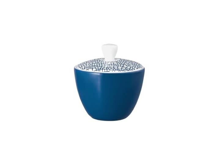 Seltmann Weiden Life Fashion Classic Blue Zuckerdose, 260 ml, Zuckerbehälter mit Deckel, Modernes Design mit besonderer Haptik, Mix & Match Geschirr, Porzellan, Blau/Weiß