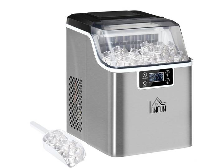 ComfortXL Eiswürfelmaschine De-07964 20 kg/24h, Timer & Selbstreinigung Silber, Silberfarben, Metall, 25.2x37.1x36 cm, Barzubehör & Weinzubehör, Barzubehör