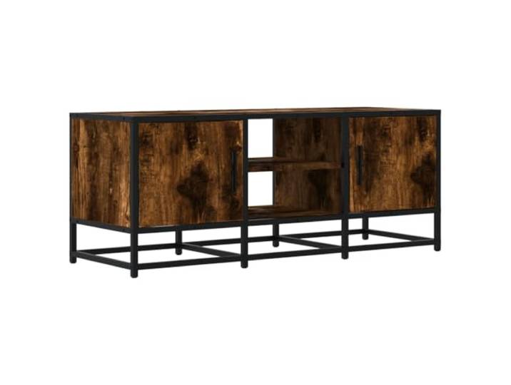 GKHPYURE TV-Schrank Eiche Rauchgrau 100 x 35 x 41 cm Spanplatte Metall Großer Stauraum, stabile Struktur, robuste Platte, einfache Reinigung, Industrie-Stil