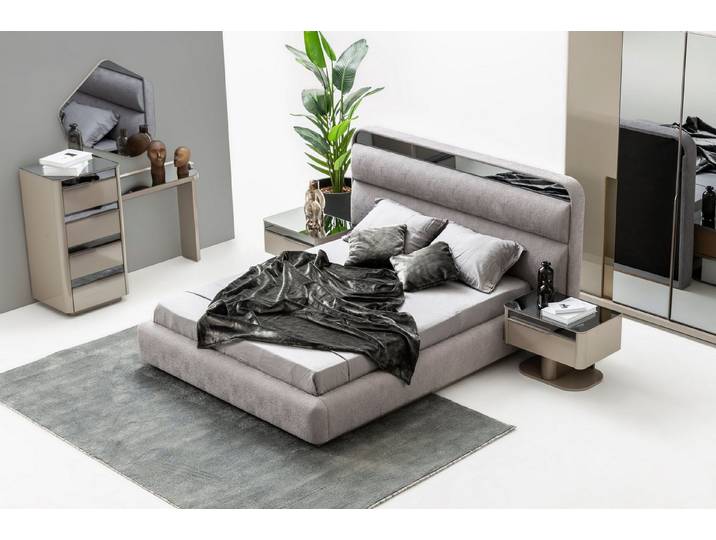 JVmoebel Schlafzimmer-Set JVMoebel Schlafzimmermöbel in elegantem Grauton mit Schminktisch, (5-tlg), Made in Europa